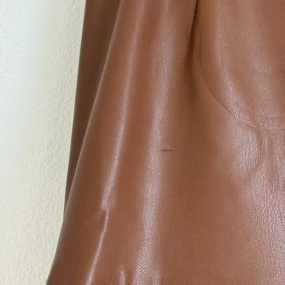 Zara Brown Pleated Leather-Look Mini Skirt with Belt - Picture 7 of 8